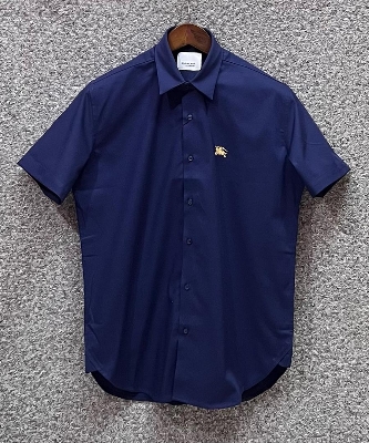 Picture of Burberry Short Sleeve Shirt Golden Logo Navy