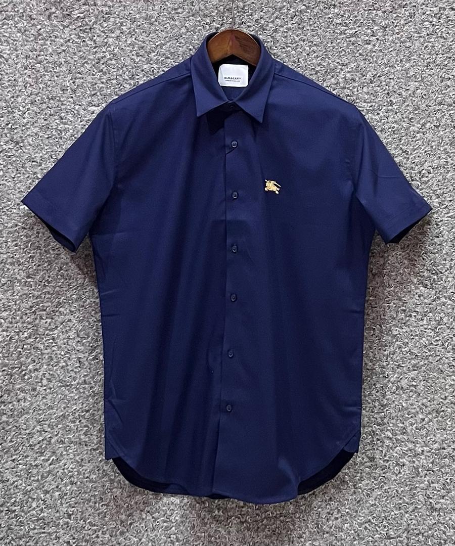 Picture of Burberry Short Sleeve Shirt Golden Logo Navy