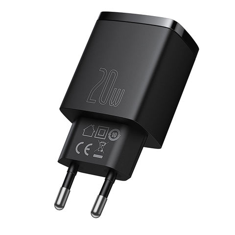 Picture of Baseus Compact Quick Charger 20W With Dual Port U+C Fast Charging Wall Adapter EU Plug For iP 20W (Without Cable)
