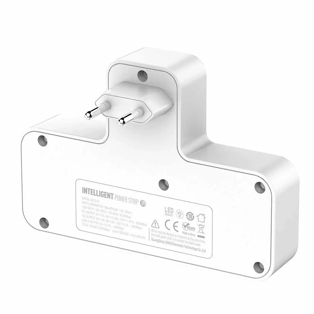 Picture of ldnio sc2311 Power Strip 2 Way 5 Port Fast Charging Wall Power Socket 2 Ports with 2 USB and 1 USB-C 20W PD & QC3.0