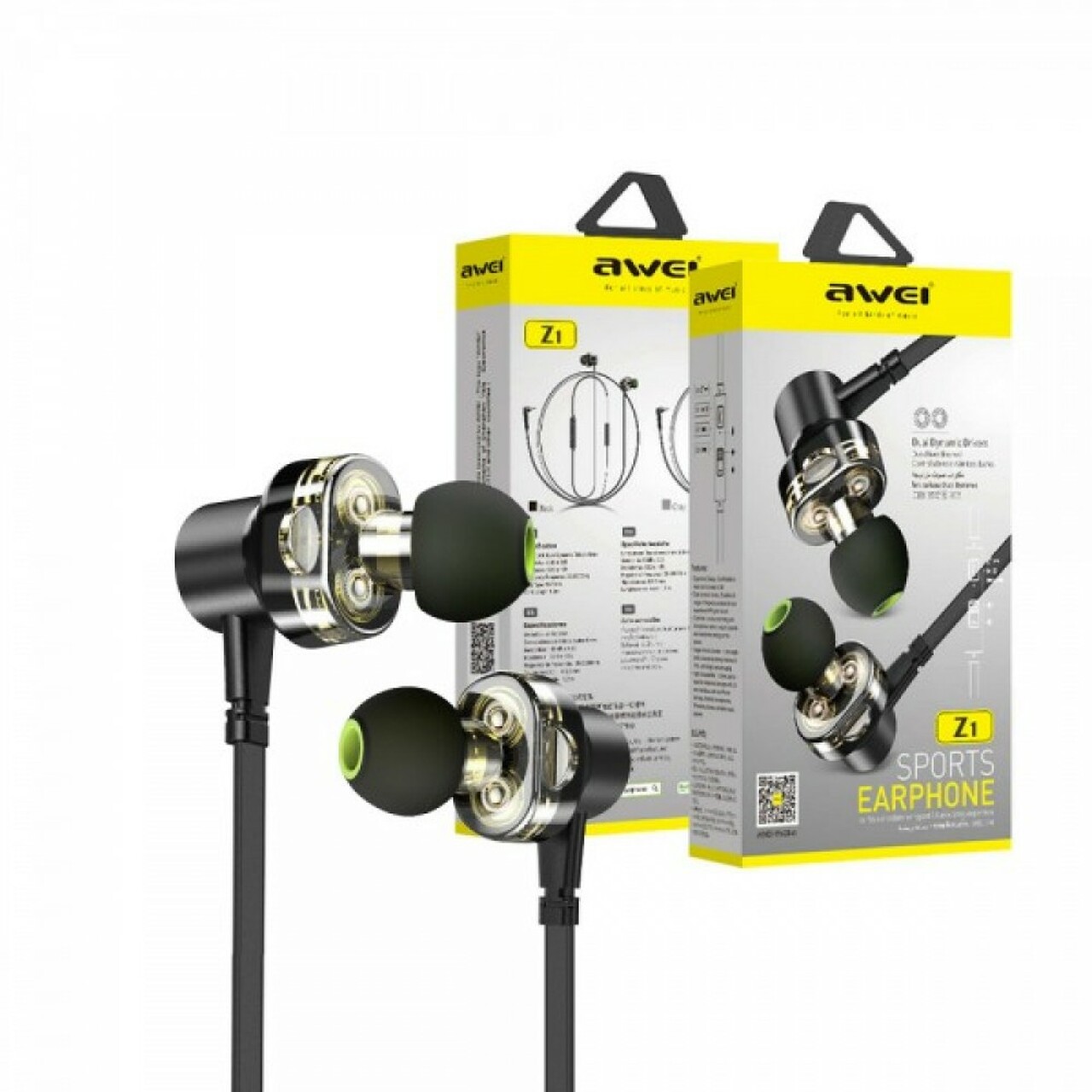 Picture of Awei Z1 Dual Driver 3.5mm Wired Sports Earphone Sport Bass Sound Earphones With Mic