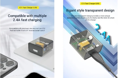 Picture of Awei C11T Fast Charging Type-C Adapter Transparent Wall Charger with 1M Type-C Data Transfer Cable
