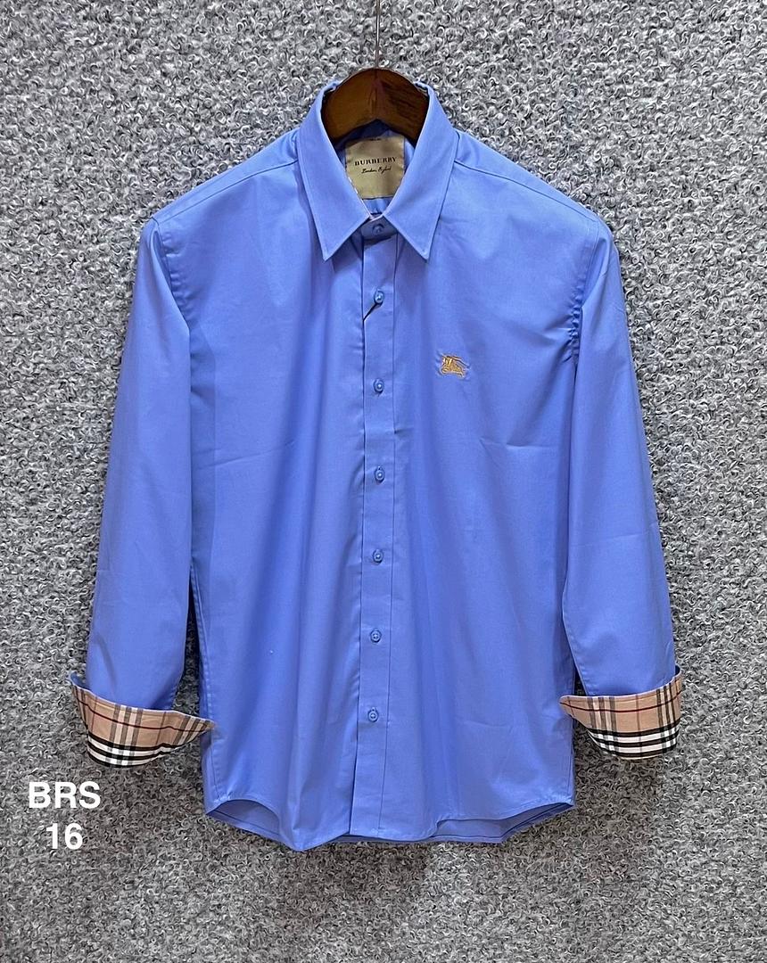 Picture of Burberry Solid Stretch Cane Collar Shirt 16 Sky