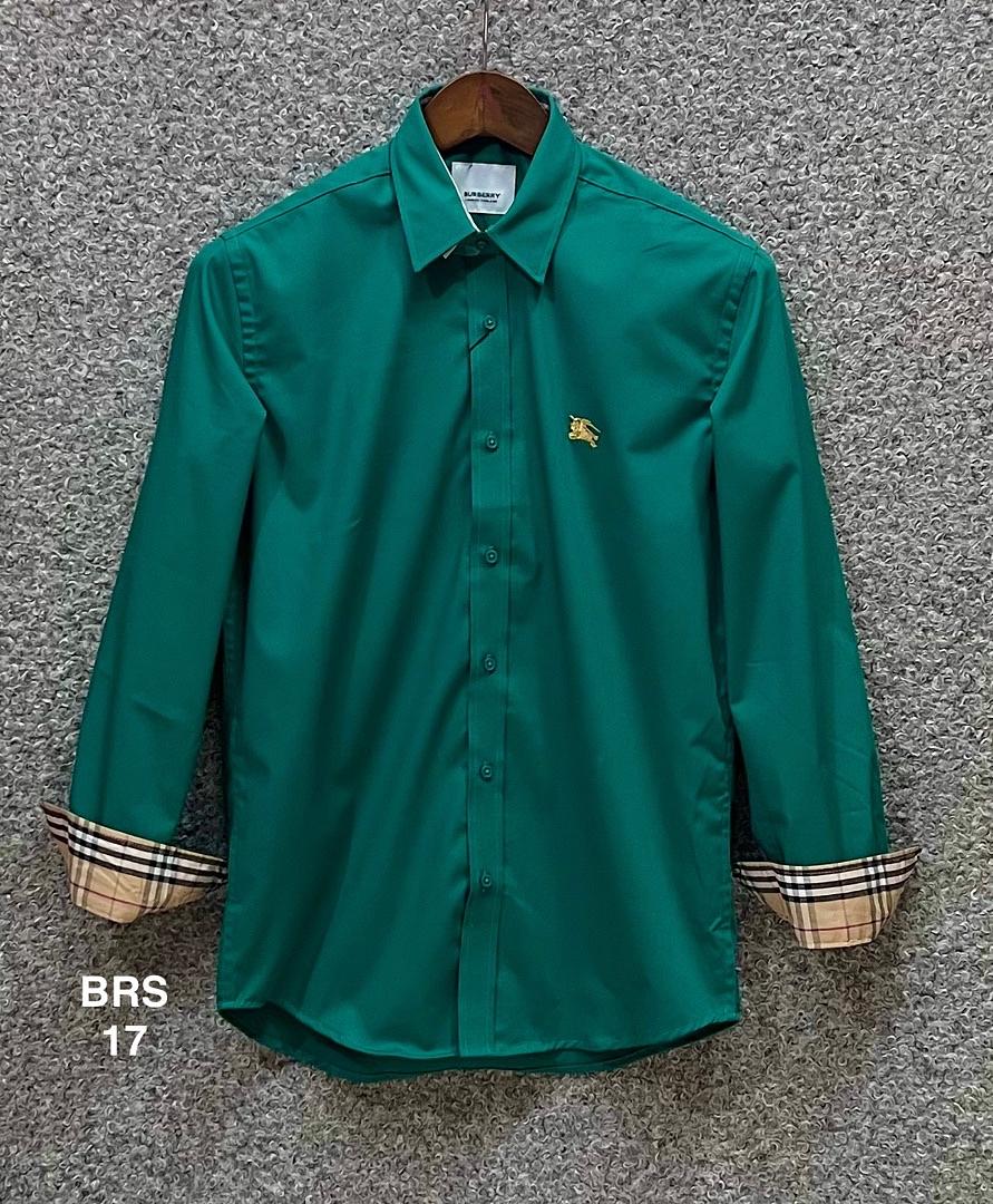 Picture of Burberry Solid Stretch Cane Collar Shirt 17 Green