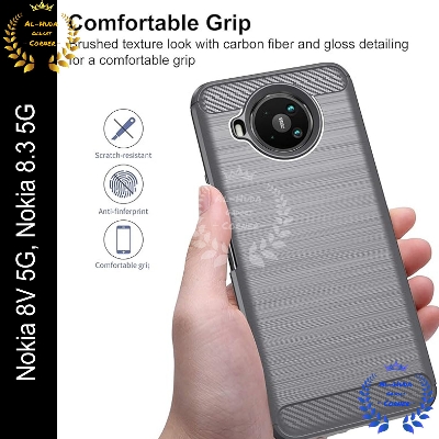 Picture of High Quality Spigen cover For Nokia 8.3 / Nokia 8V 5G / Nokia 8 V 5G Carbon Fiber Back cover Soft Slim Fashion Non-Slip Protective Carbon Fiber Phone Case