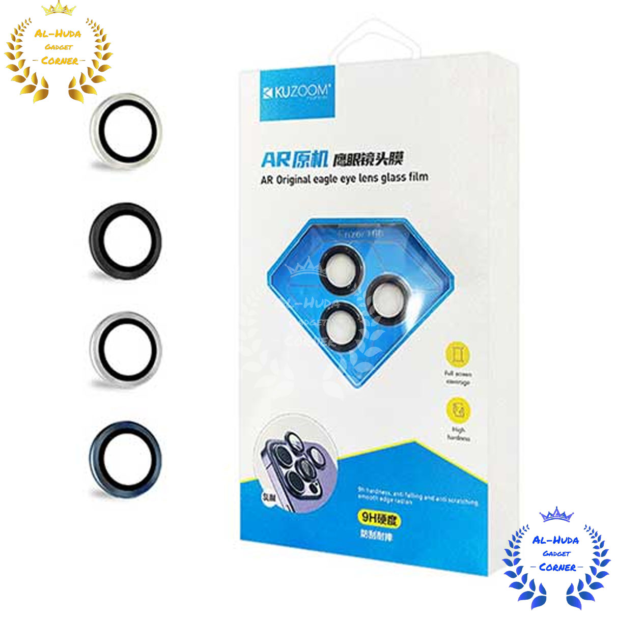 Picture of iPhone 14 pro / 14 pro max Kuzoom Tempered Glass Metal Ring Camera Lens Protector Film (Best Quality)