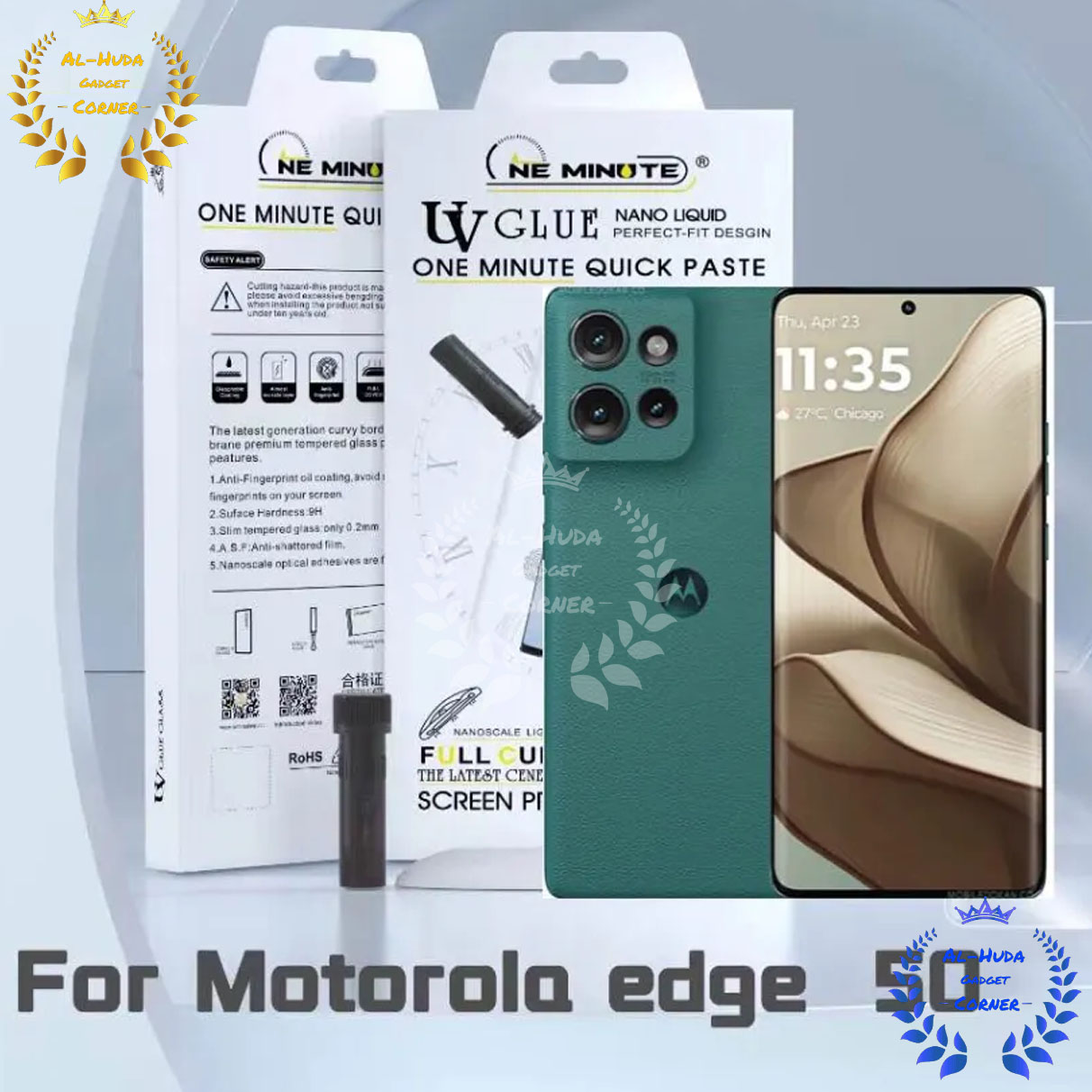 Picture of Premium UV Tempered Glass For Motorola Edge 50 Screen Protector Curved with Liquid Glue and UV Light -Transparent Clear