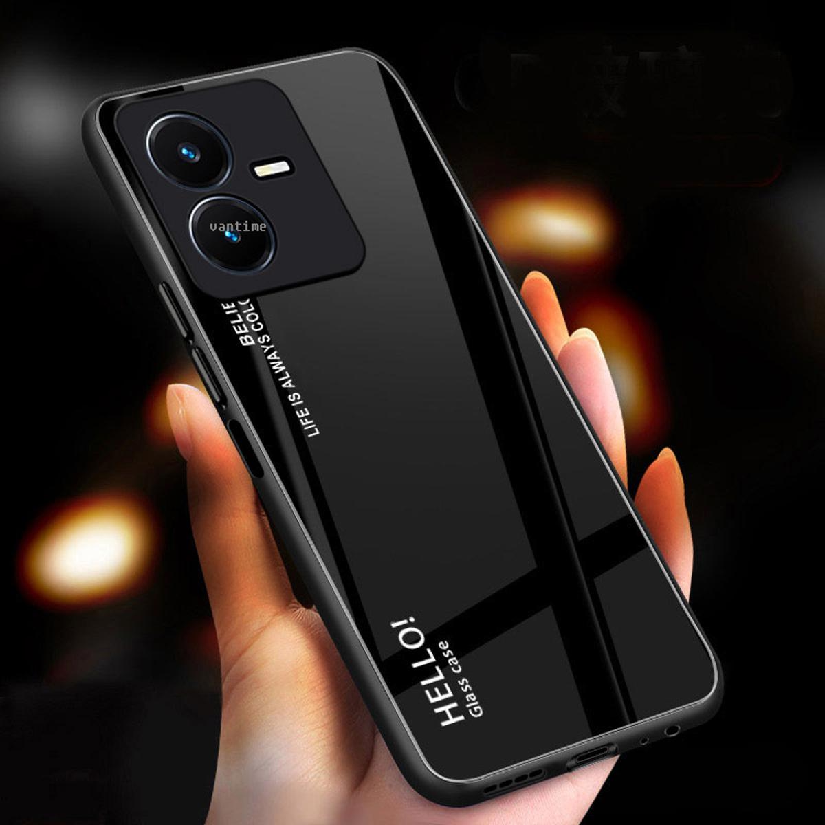 Picture of For VIVO Y22s / VIVO Y22 Shockproof Gradient Tempered Glass Back Soft Silicone Edge Case Cover