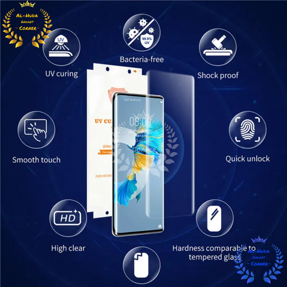 Picture of Premium UV Tempered Glass For Honor 200 Pro 5G Screen Protector Curved with Liquid Glue and UV Light -Transparent Clear