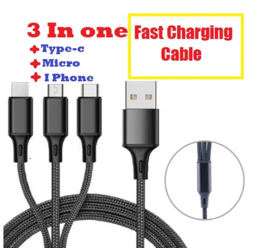 Picture of 3 In 1 Fast Charging USB Charger Cable / Fast Charging Data Transfer/Micro USB, USB-C/Type-C Devices