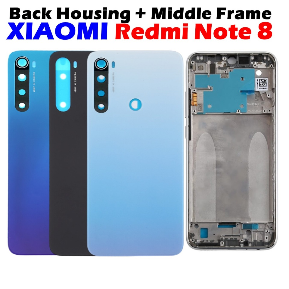 Picture of Replacement Complete Housing Full Body Compatible with Xiaomi Redmi Note 8 (Glass) Back Panel / Back Shell and LCD Middle Frame with Volume Buttons