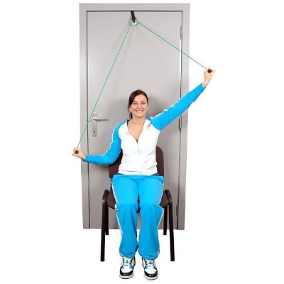Picture of Overhead Hand Shoulder Pulley Equipment Kit With Rope For Home Gym Exercise & Physical Therapy - Plastic Handle