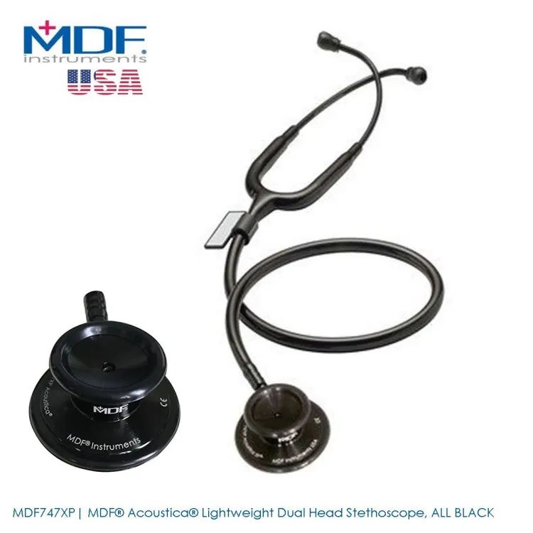Picture of MDF® Acoustica® Lightweight Dual Head Stethoscope, All BlackMDF Acoustica Deluxe Lightweight Dual Head StethoscopeModel: MDF747XP; Application : General Diagnosis