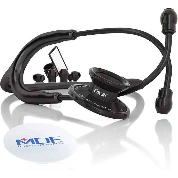 Picture of MDF® Acoustica® Lightweight Dual Head Stethoscope, All BlackMDF Acoustica Deluxe Lightweight Dual Head StethoscopeModel: MDF747XP; Application : General Diagnosis