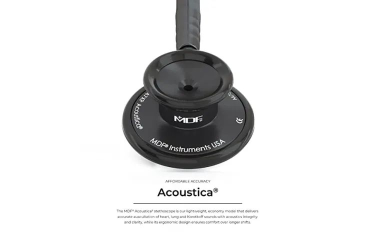 Picture of MDF® Acoustica® Lightweight Dual Head Stethoscope, All BlackMDF Acoustica Deluxe Lightweight Dual Head StethoscopeModel: MDF747XP; Application : General Diagnosis