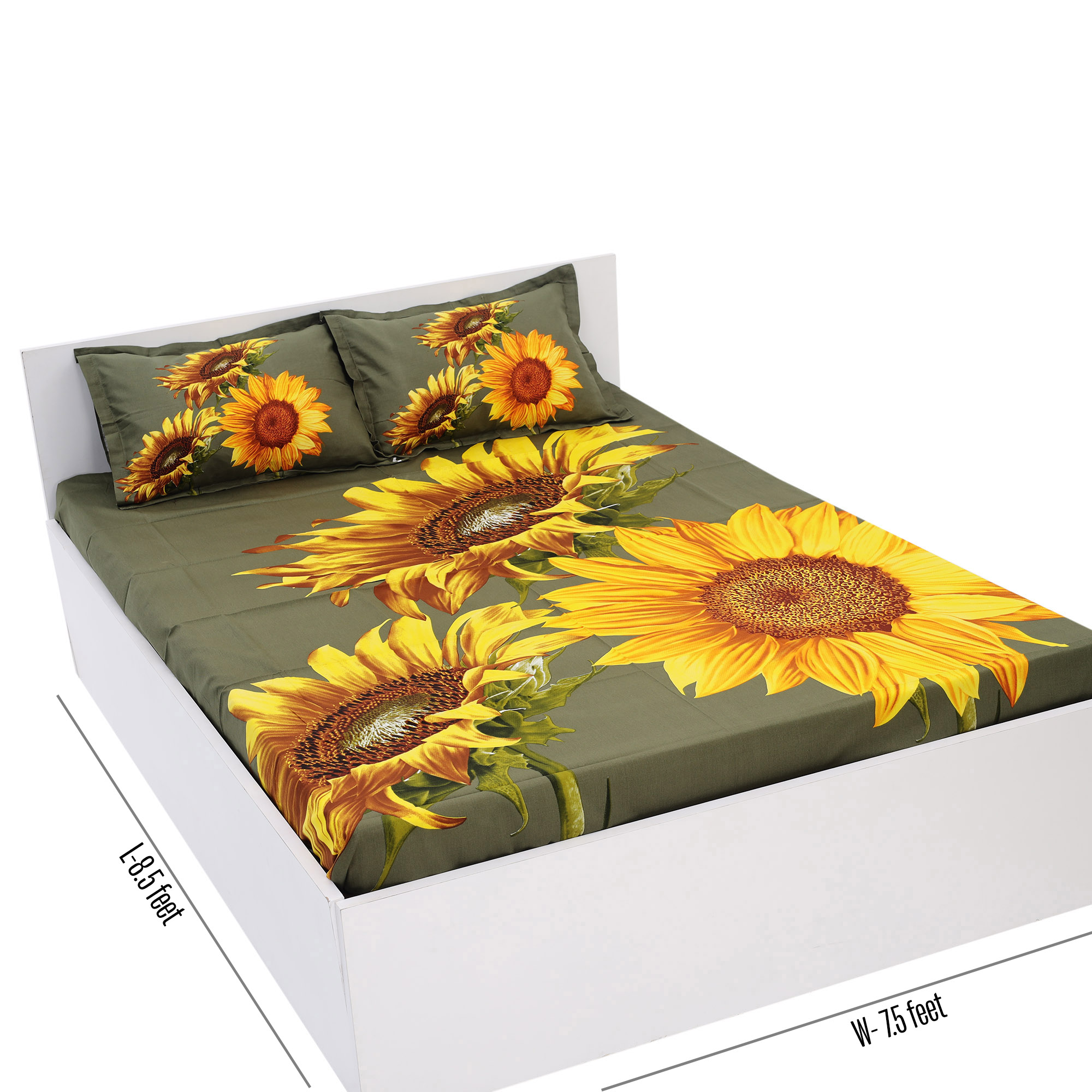 Picture of Cotton Multicolor Double King Size Flat Bed Sheet Set (7.5 x 8.5 Feet) with Two Pillow Covers - Easy Maintainance Hand Washable