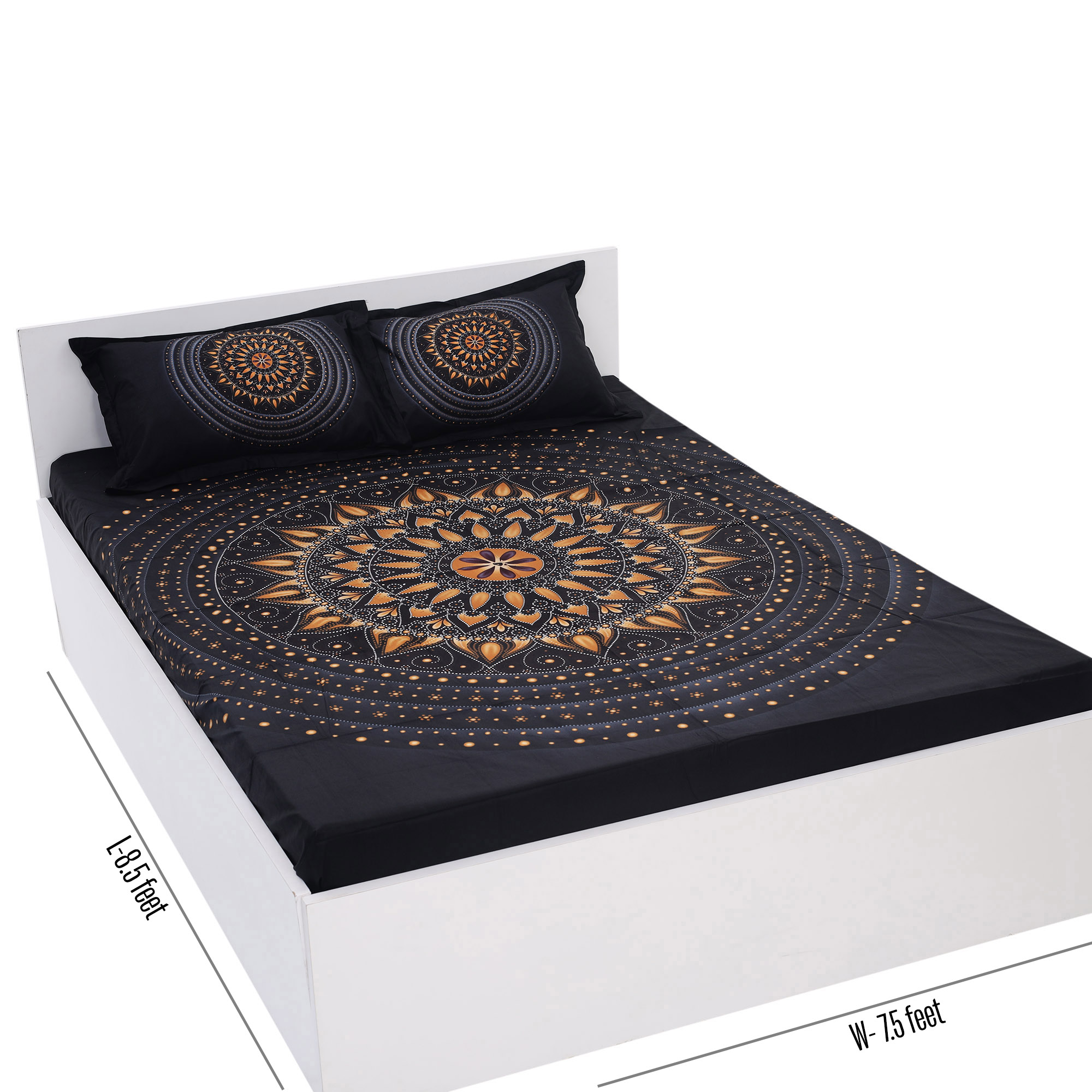 Picture of Cotton Multicolor Double King Size Flat Bed Sheet Set (7.5 by 8.5 Feet) with Two Pillow Covers - Easy Maintainance Hand Washable