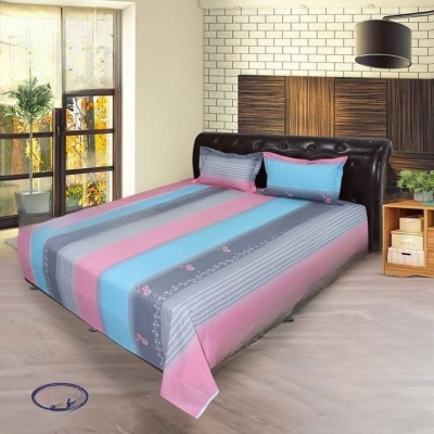 Picture of Cotton Fabric  Printed 7 Feet by 8 Feet Double King Size Bedsheet Set with Two Pillow Covers  Bed Sheet
