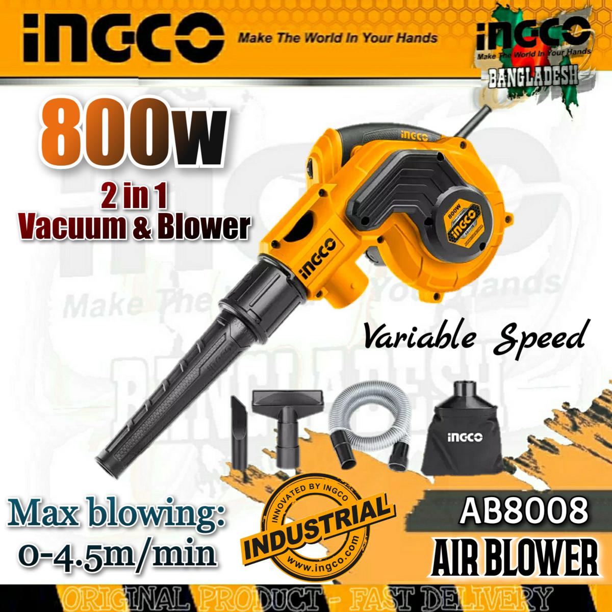 Picture of INGCO 800watt Blower+Vacuum High Pressure 2 in1 Air Blower & Vacuum Dust Cleaning Machine