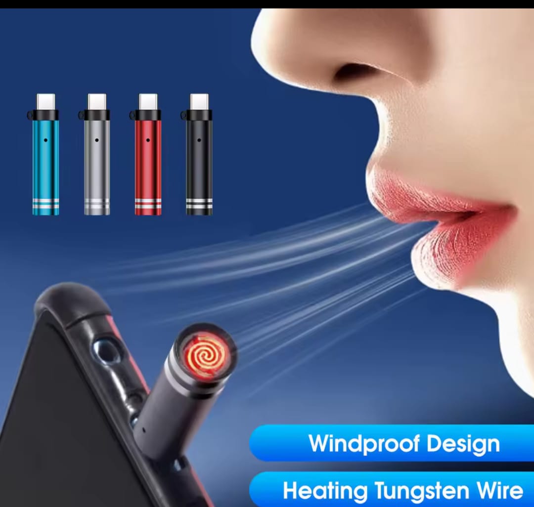 Picture of USB - c Mini Lighter tungsten Wire Blow -to- Ignite Safety For মিনি হিটার মোবাইলে লাগিয়ে জোরে ফু দিলে হিটার গরম হয়ে যায় আগুন ধরা থেকে শুরু করে সবই করানো যাবে