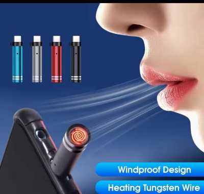 Picture of USB - c Mini Lighter tungsten Wire Blow -to- Ignite Safety For মিনি হিটার মোবাইলে লাগিয়ে জোরে ফু দিলে হিটার গরম হয়ে যায় আগুন ধরা থেকে শুরু করে সবই করানো যাবে