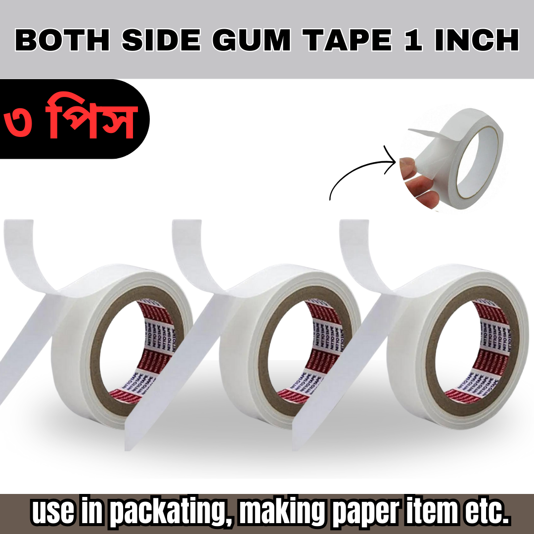 Picture of Both Sided Gum Tape - 1 inch - 10 Yards-White 3 piece