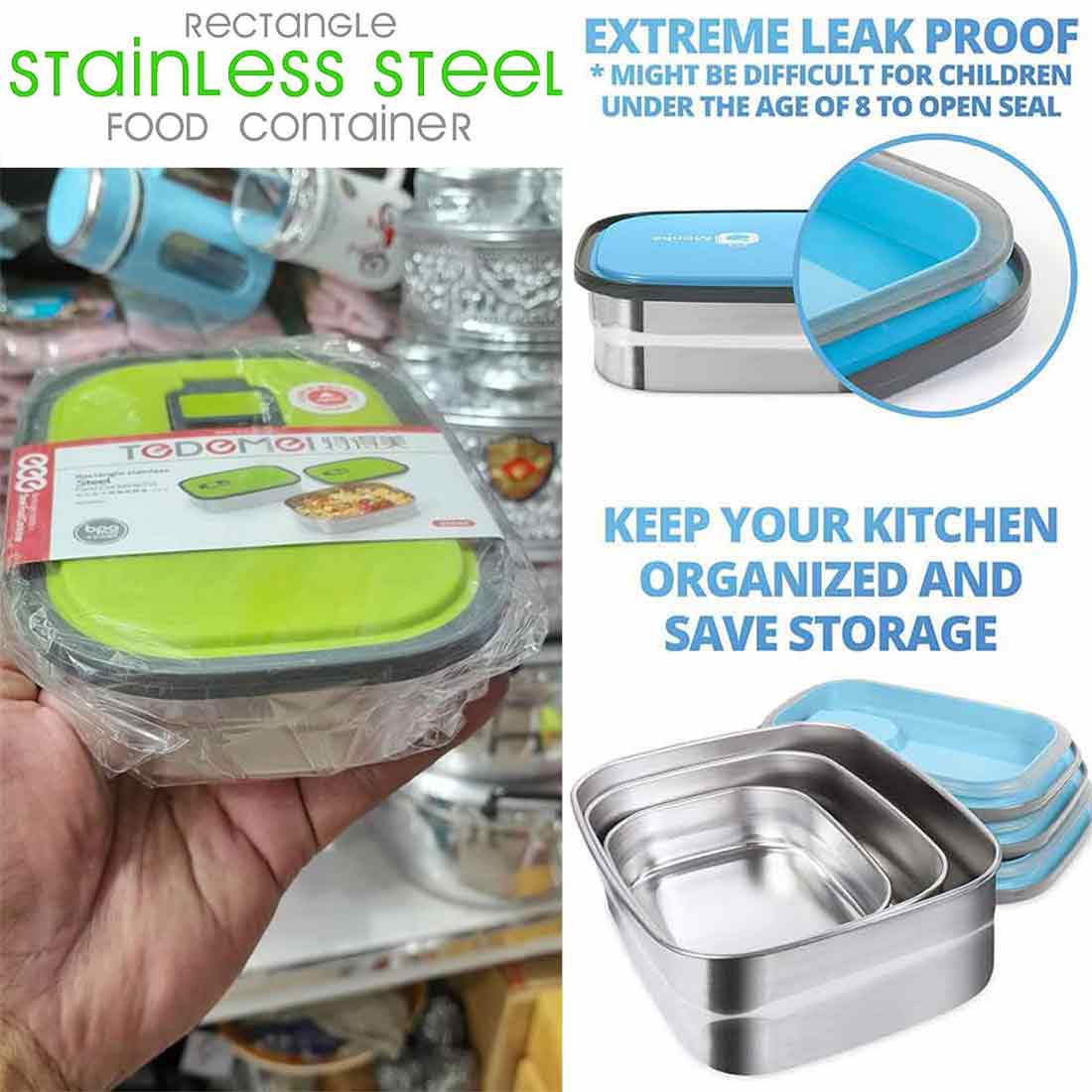 Picture of Stainless Steel Lunch Box/ Tiffin Box/ Food Container Sealed Food Fresh-Keeping Boxes Office Bento Container Lunch BIG SIZE