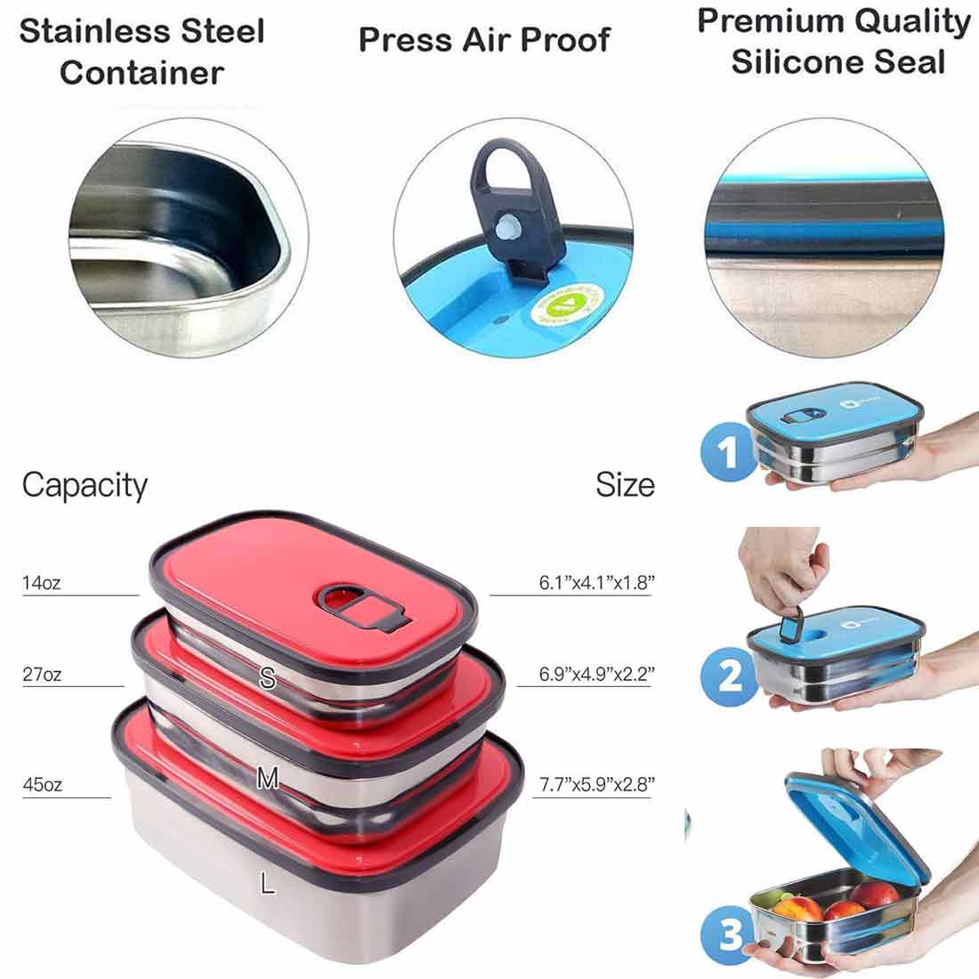 Picture of Stainless Steel Lunch Box/ Tiffin Box/ Food Container Sealed Food Fresh-Keeping Boxes Office Bento Container Lunch small size