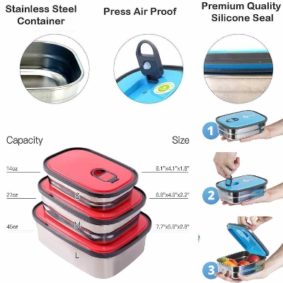 Picture of Stainless Steel Lunch Box/ Tiffin Box/ Food Container Sealed Food Fresh-Keeping Boxes Office Bento Container Lunch small size