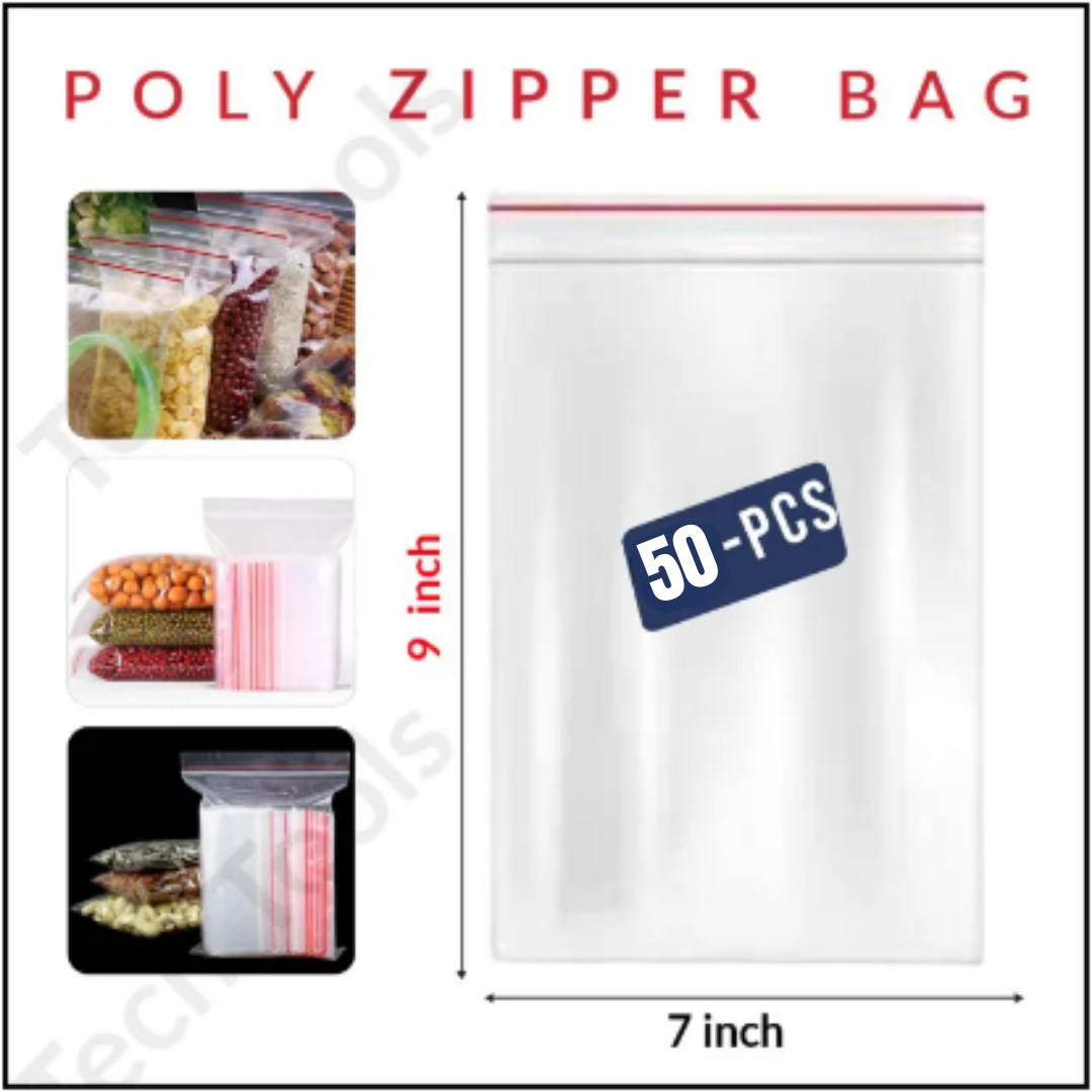Picture of Zip/Zipper Lock Poly Bag-Plastic Packet 7x9 inch Pack of 50 Pcs