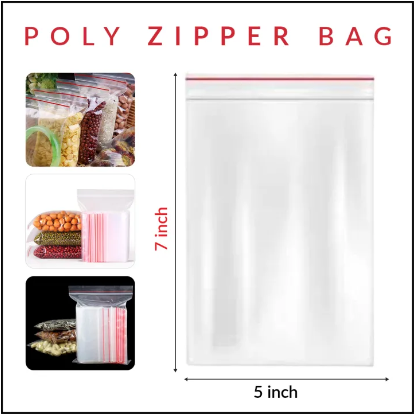 Picture of Zip/Zipper Lock Poly Bag- 5 x 7 inch Pack of 50 Piece