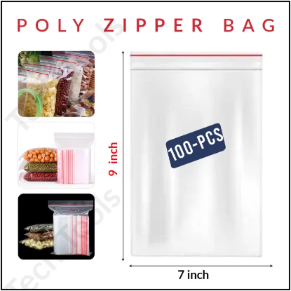 Picture of Zip/Zipper Lock Poly Bag-Plastic Packet 7x9 inch Pack of 100 Pcs
