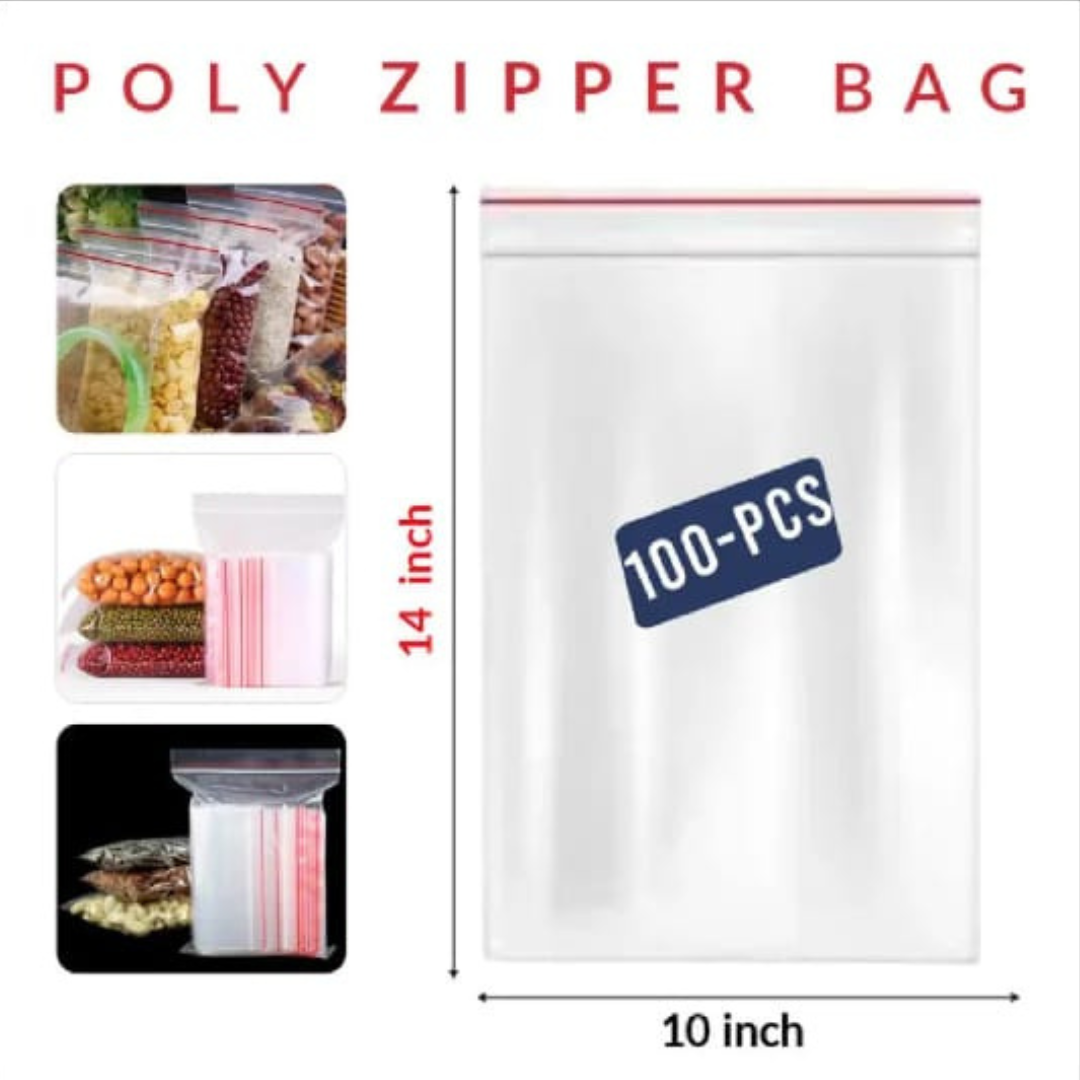 Picture of Zip/Zipper Lock Poly Bag-Plastic Packet 10x14 inch Pack of 100 Pcs