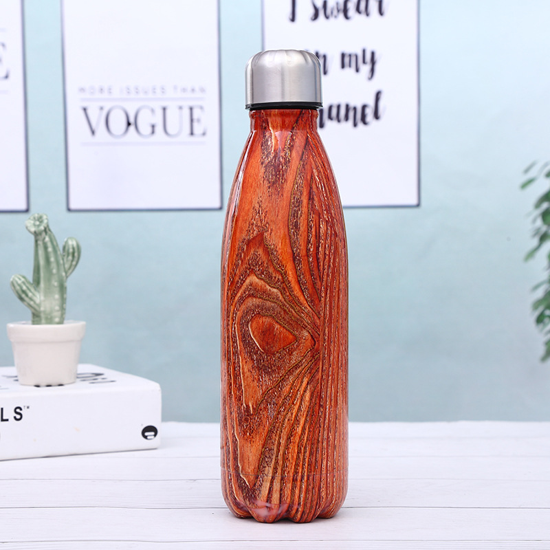 Picture of 500ml Stainless Steel Insulated Cola Shaped Wood Grain Printing Water Bottle