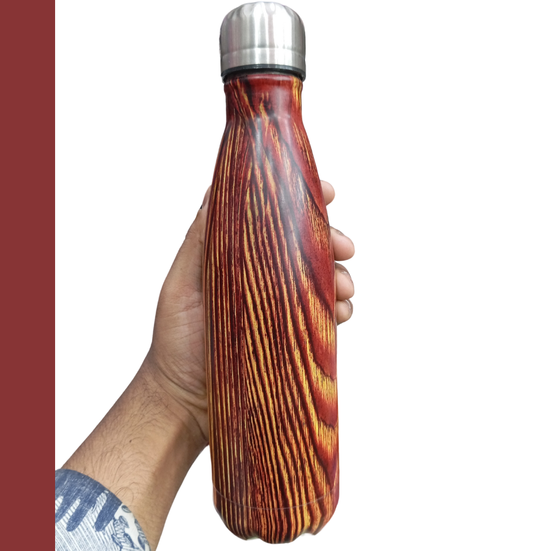 Picture of 500ml Stainless Steel Insulated Cola Shaped Wood Grain Printing Water Bottle
