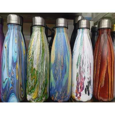 Picture of 500ml Stainless Steel Insulated Cola Shaped Wood Grain Printing Water Bottle