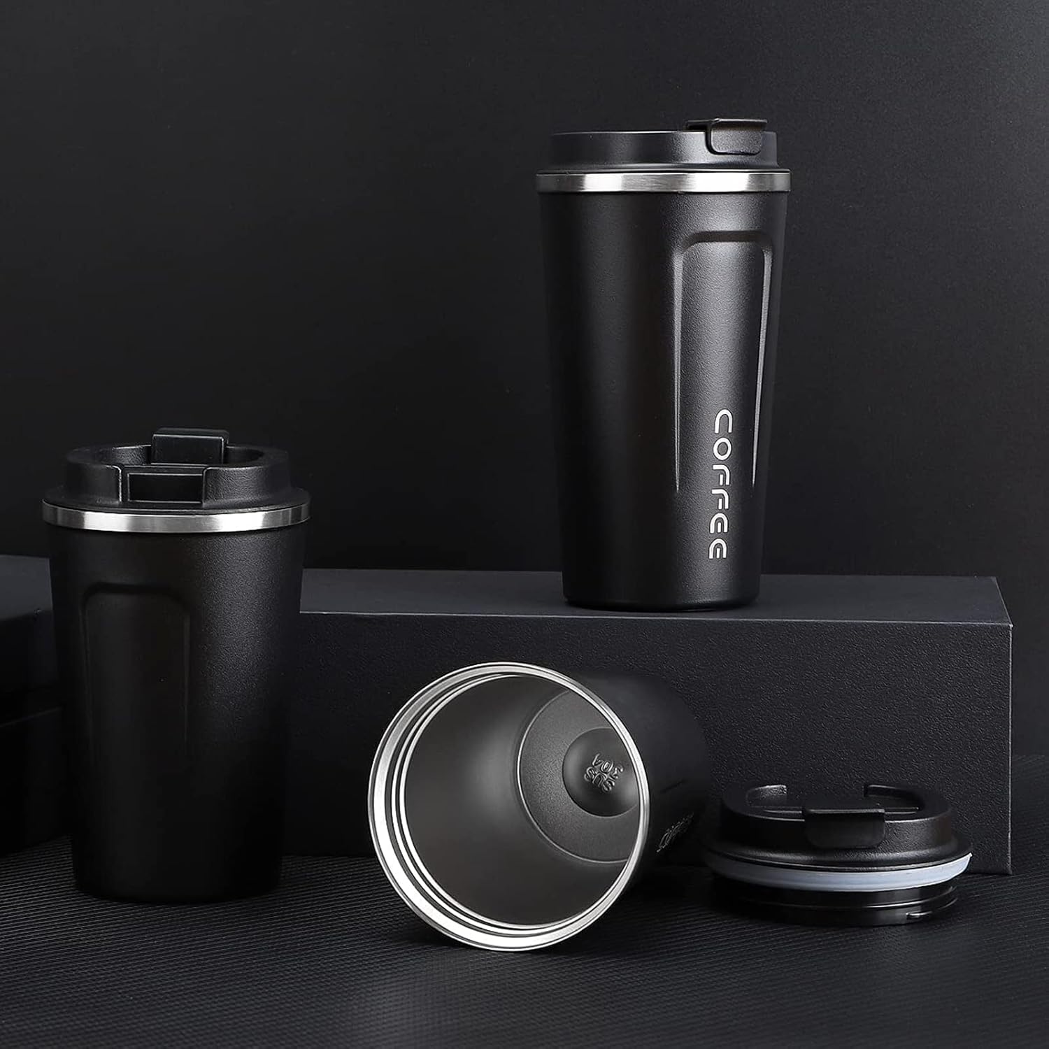 Picture of 17oz Travel Mug, 510ml Insulated Coffee Mug Spill, Stainless Steel Vacuum Tumbler, Big Water Bottle with Lid, Double Wall Leak-Proof Thermos for Keep Hot/Ice Coffee,Tea, Black