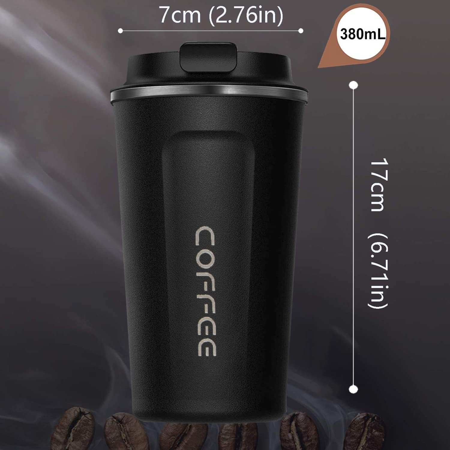 Picture of 17oz Travel Mug, 510ml Insulated Coffee Mug Spill, Stainless Steel Vacuum Tumbler, Big Water Bottle with Lid, Double Wall Leak-Proof Thermos for Keep Hot/Ice Coffee,Tea, Black