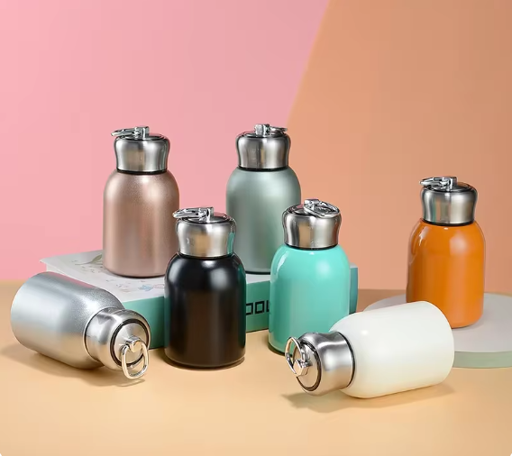 Picture of 300ML Stainless Steel Vacuum Flask with Lifting Ring Double-layer Vacuum Water Bottle Thermos Cup for Student