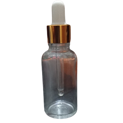 Picture of 30 ml clear dropper bottle with golden white dropping cap for essential oils,face serum, hair,body,beauty serum diy cosmetic jars and bottles empty