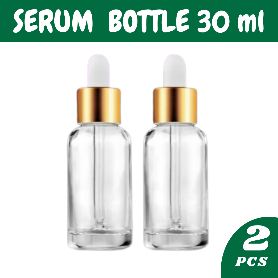 Picture of Reusable 30ml Clear Transparent Glass Serum Bottle with Gold Dropper Cap - Perfect for Essential Oils, Face & Beauty Serums- 2 pcs