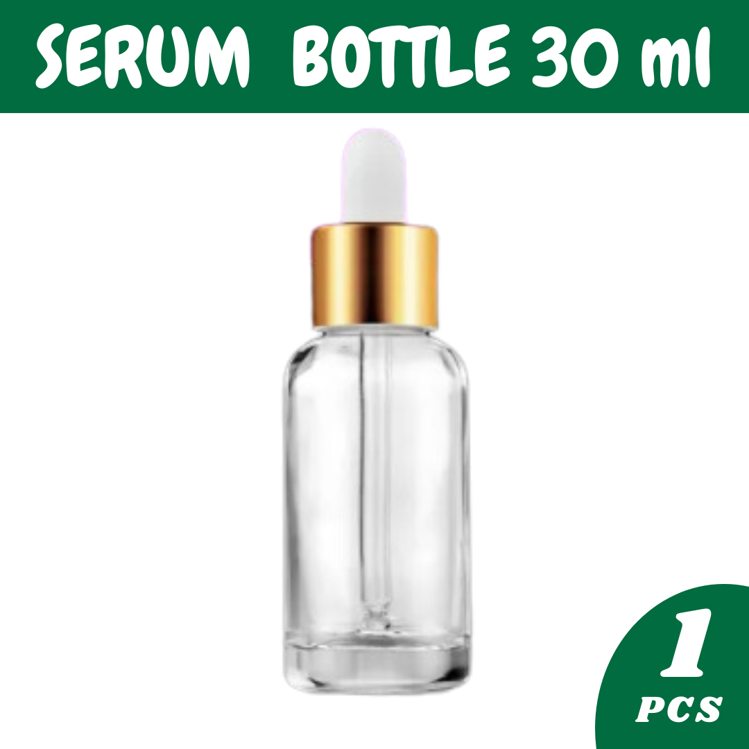 Picture of Reusable 30ml Clear Transparent Glass Serum Bottle with Gold Dropper Cap - Perfect for Essential Oils, Face & Beauty Serums- 1 pcs