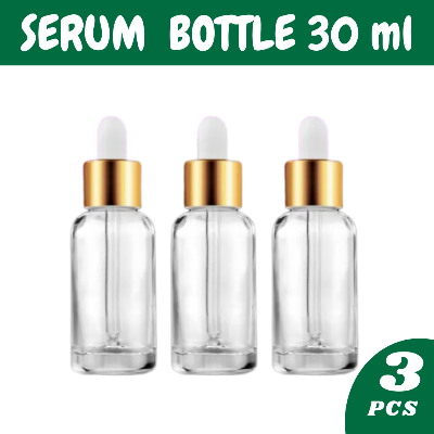 Picture of Reusable 30ml Clear Transparent Glass Serum Bottle with Gold Dropper Cap - Perfect for Essential Oils, Face & Beauty Serums- 3 pcs