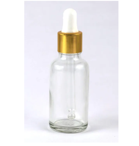 Picture of Reusable 30ml Clear Transparent Glass Serum Bottle with Gold Dropper Cap - Perfect for Essential Oils, Face & Beauty Serums- 3 pcs
