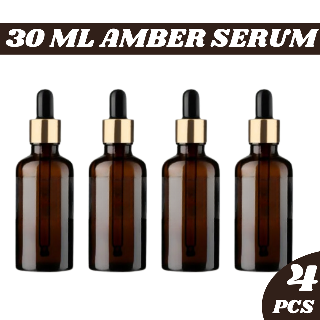 Picture of 30ML amber glass dropper bottle, light proof empty bottle can be refilled with essential oils, cosmetics, and fluid containers 4 Piece
