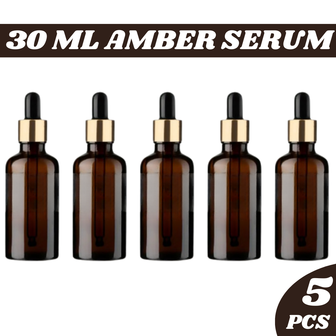 Picture of 30ML amber glass dropper bottle, light proof empty bottle can be refilled with essential oils, cosmetics, and fluid containers 5 Piece