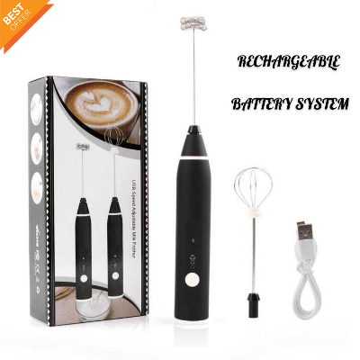 Picture of Milk Frother Handheld Rechargeable Foam Maker with 2 Stainless Steel Whisks Coffee Electric Whisk Drink Mixer Perfect for Cappuccino, Frappe, Matcha, Hot Chocolate
