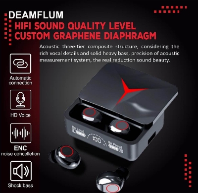 Picture of M90 Pro Wireless Bluetooth Earbuds with Touch Control and Dual LED Charging Display, 140H Playtime Headphones with Noise Cancellation Gaming TWS (Black, 1 Pair)