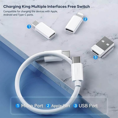 Picture of 5-in-1 Multi-Type Phone Micro USB Type Fast Charging Data Cable Set for Apple, Android, Type C Charging with Retrieve Card Pin, Round Storage Box