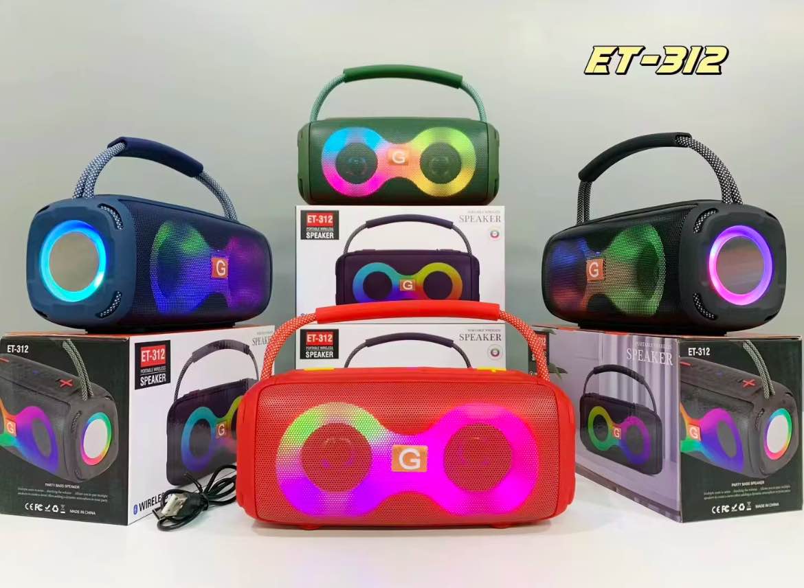 Picture of ET 312 Double 2 inch wireless BT portable stereo bass with FM Radio LED Colorful Light DJ Party Bluetooth Speaker